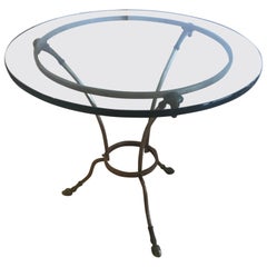 Elegant Round Maison Jansen French Steel and Bronze Side Table End Table