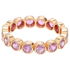 Eleganter runder rosa Saphir 14K (18K Custom) Gold Ewigkeitsring
