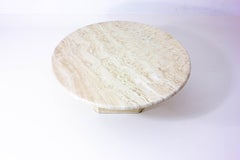 Elegant Round Travertine Coffee Table, Italy, 1970s