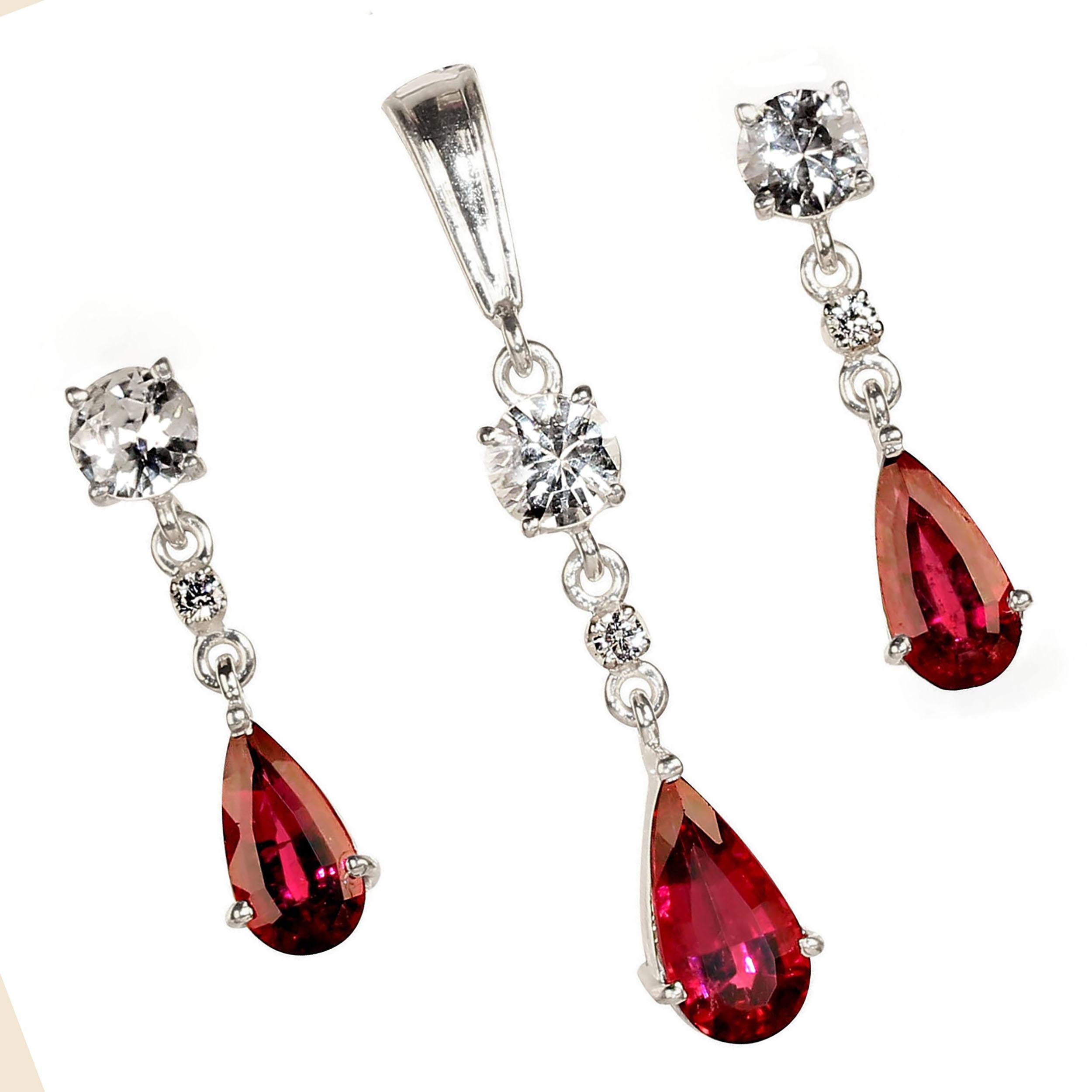 AJD Elegant Rubelite and Genuine Zircon Dangle Earrings In New Condition For Sale In Raleigh, NC