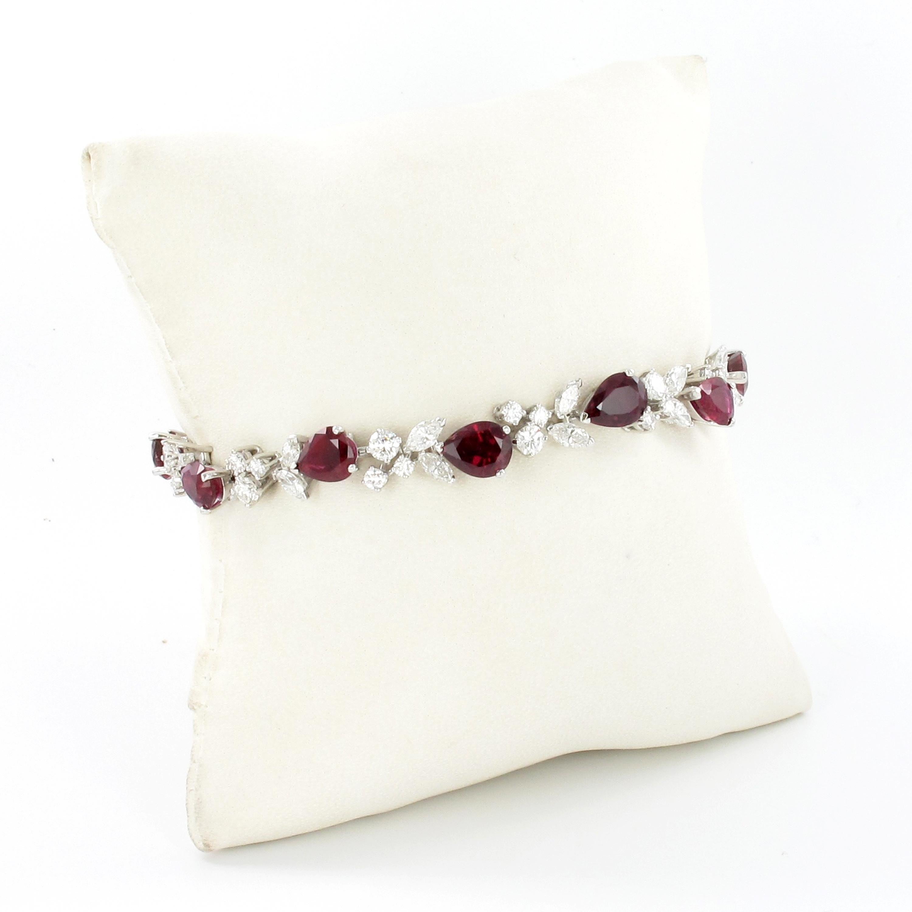 Pear Cut Elegant Ruby and Diamond Bracelet by Gübelin in 18 Karat White Gold For Sale