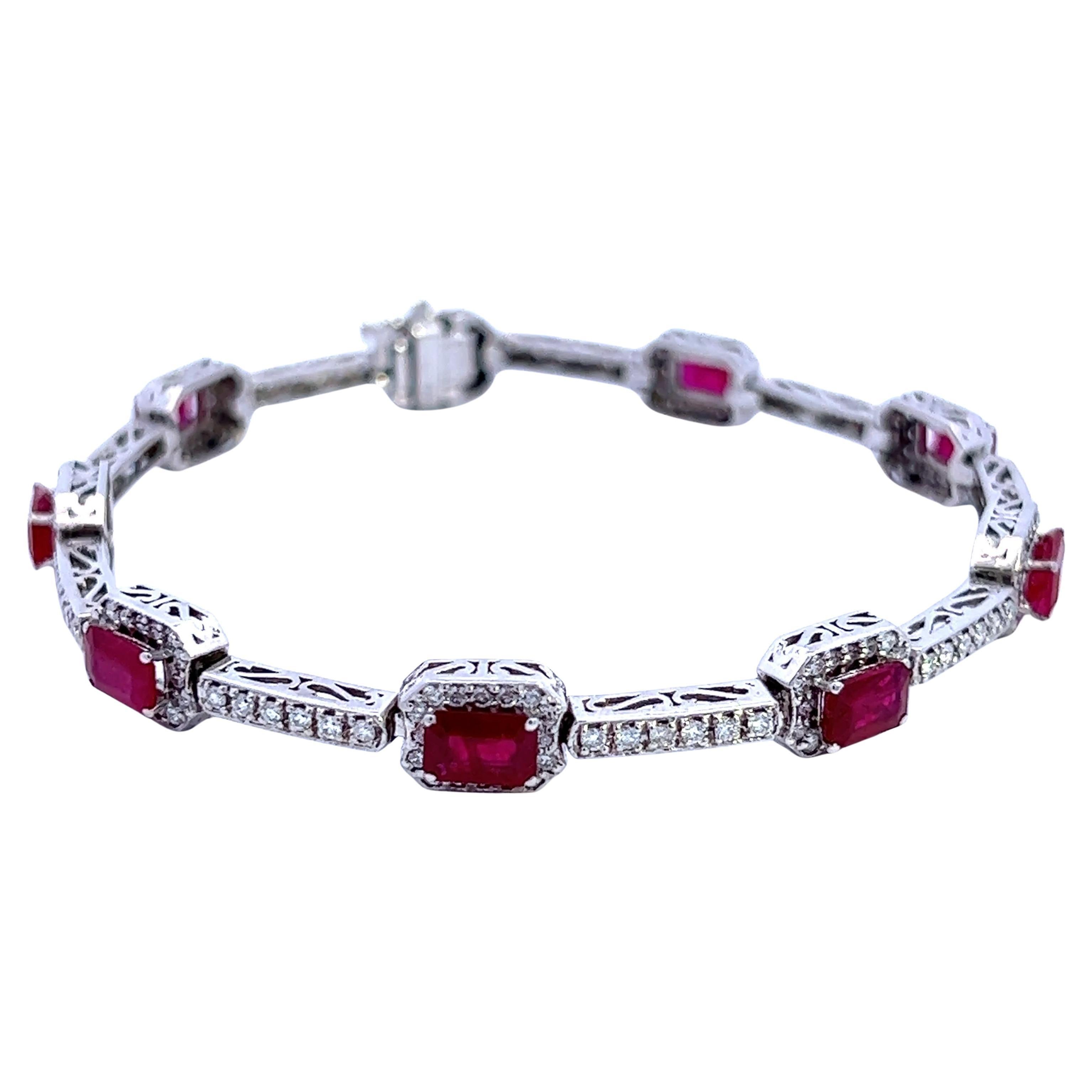 Elegante Pulsera de Rubíes y Diamantes