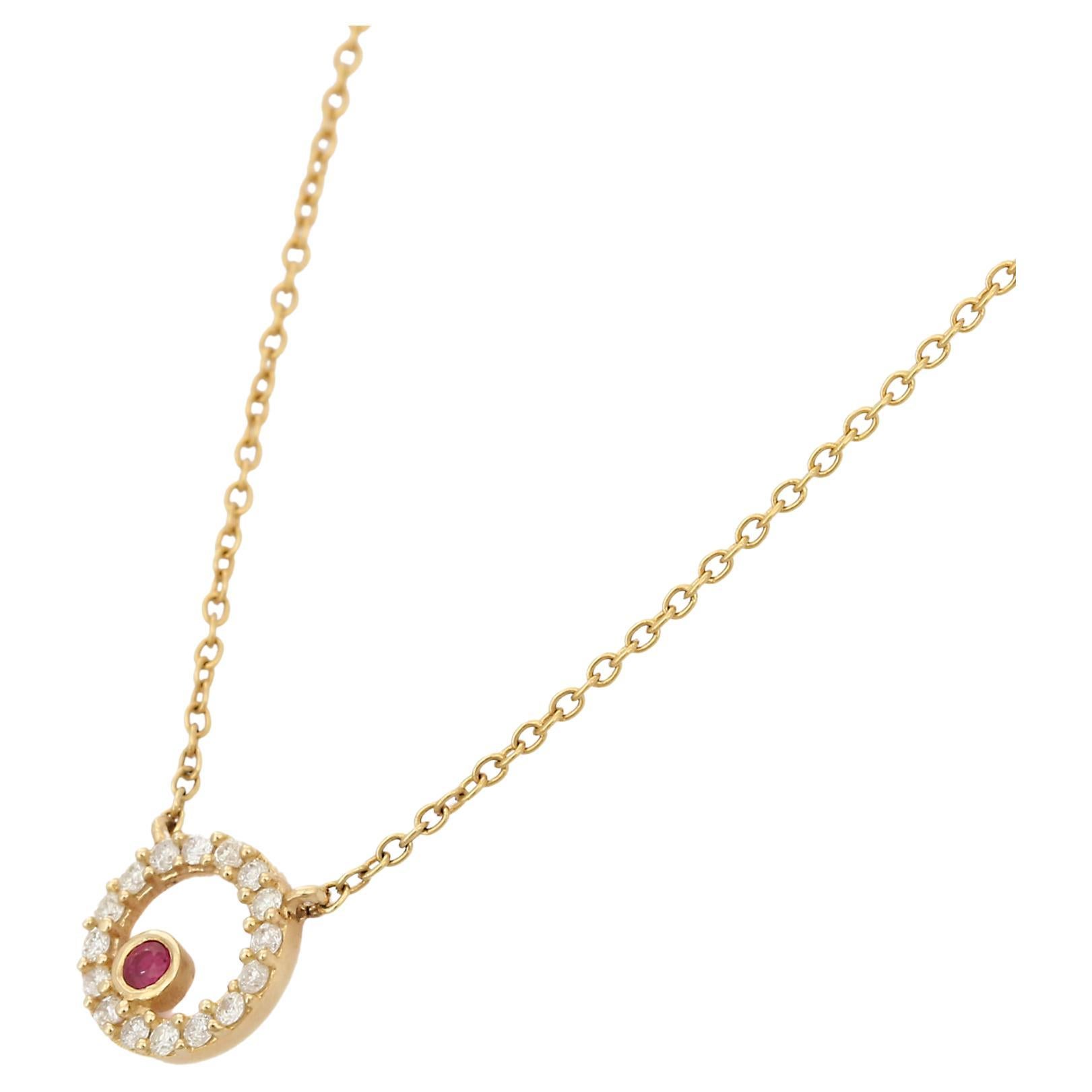 Artisan Dainty Diamond Ruby Necklace 14k Solid Yellow Gold, Bride To Be Gift For Her For Sale