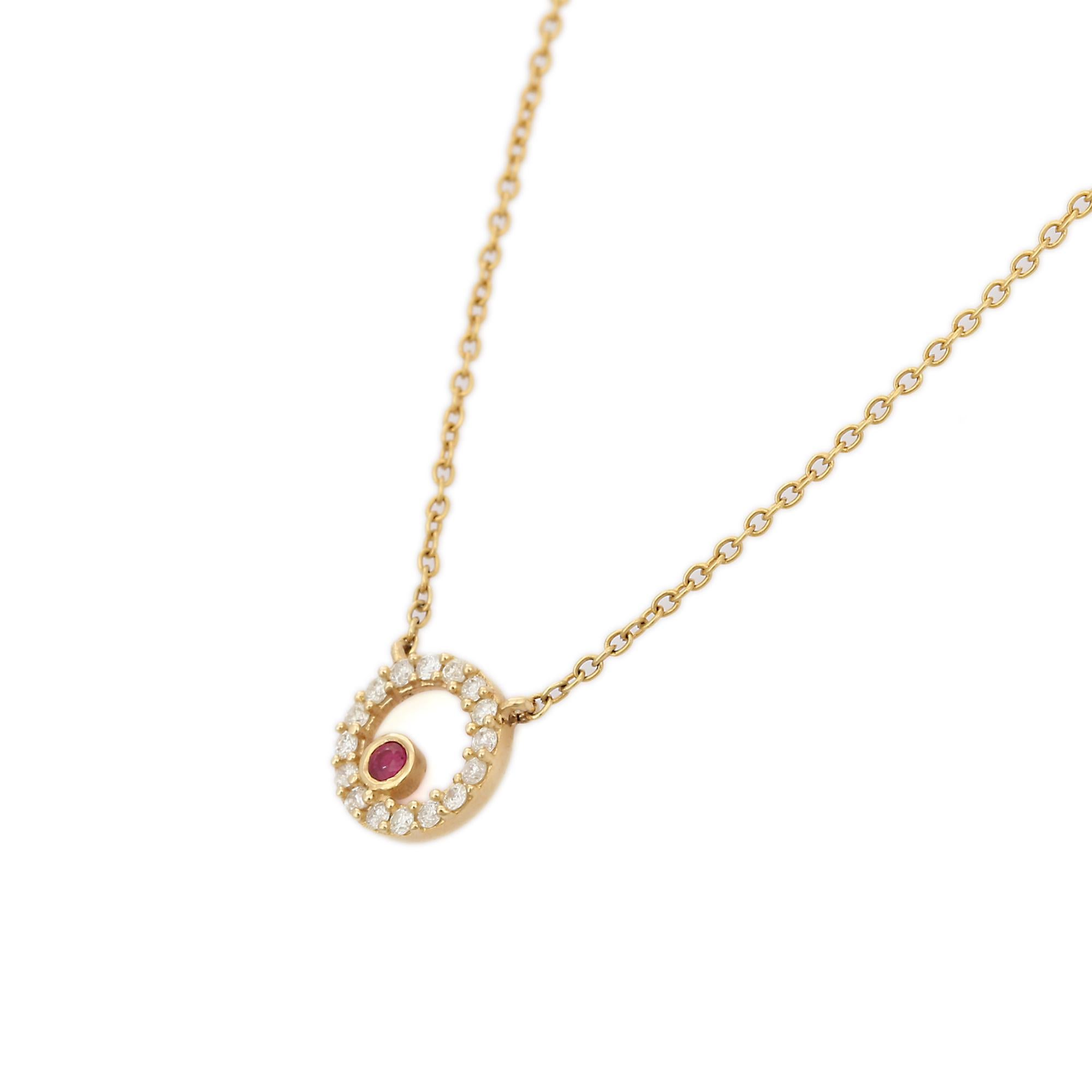 Dainty Diamond Ruby Necklace 14k Solid Yellow Gold, Bride To Be Gift For Her For Sale 2