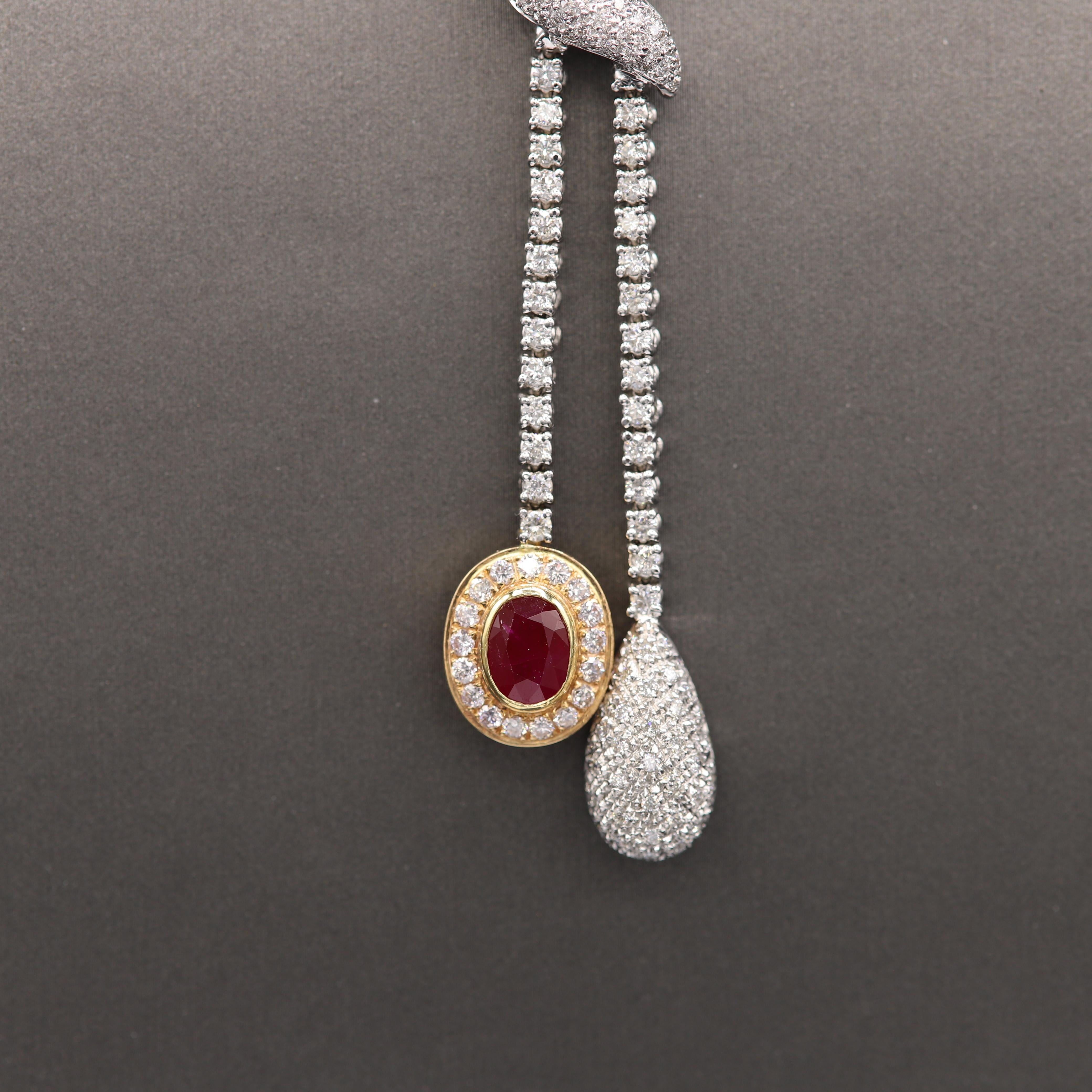 Elegant Ruby Diamond Dangle Necklace 18 Karat White Gold Ruby & Diamond Tassel For Sale 3