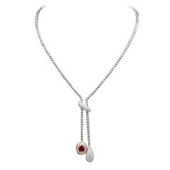Elegant Ruby Diamond Dangle Necklace 18 Karat White Gold Ruby & Diamond Tassel