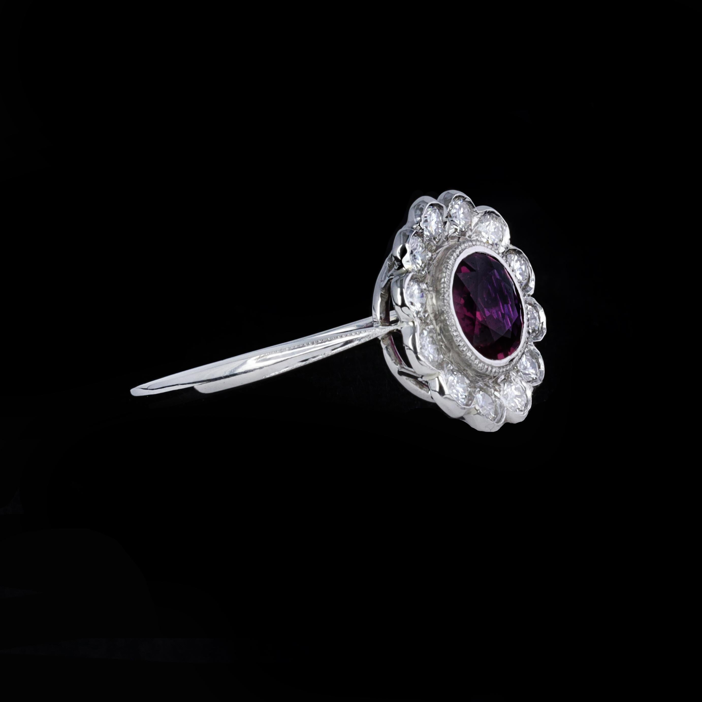 Romantic Elegant Ruby and Diamond Flower Ring For Sale