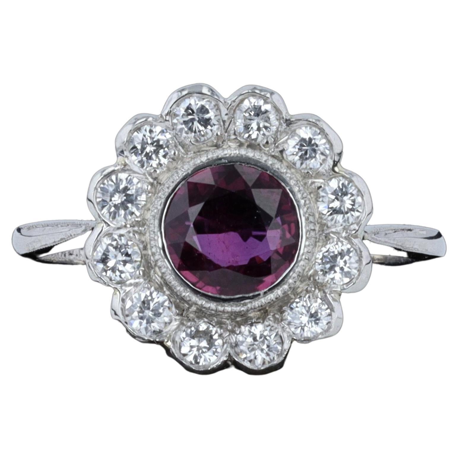 Elegant Ruby and Diamond Flower Ring For Sale