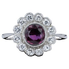 Vintage Elegant Ruby and Diamond Flower Ring