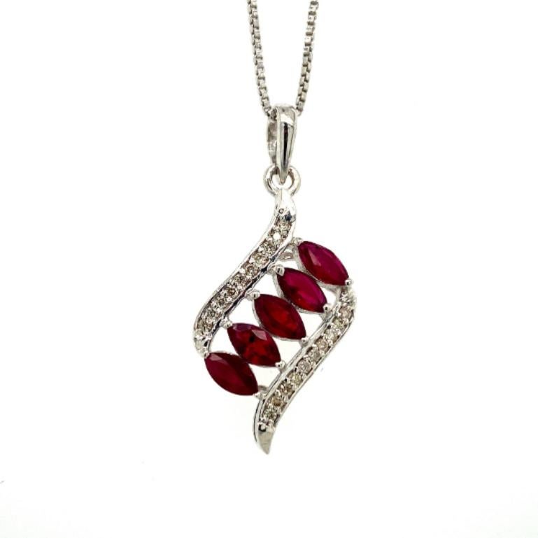 Contemporary Elegant Ruby and Diamond Pendant for Mom Crafted in Sterling Silver For Sale