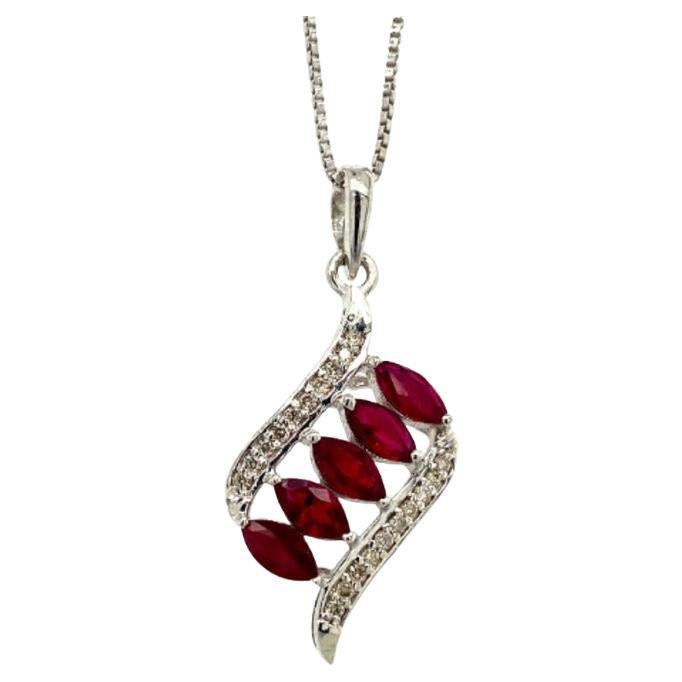 Elegant Ruby and Diamond Pendant for Mom Crafted in Sterling Silver For Sale