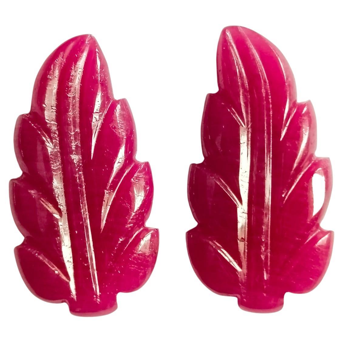 Elegant 21.75 Carat Ruby Carving Leaf Shape Pair Loose Gemstone  For Sale