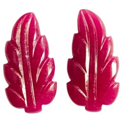 Elegant 21.75 Carat Ruby Carving Leaf Shape Pair Loose Gemstone