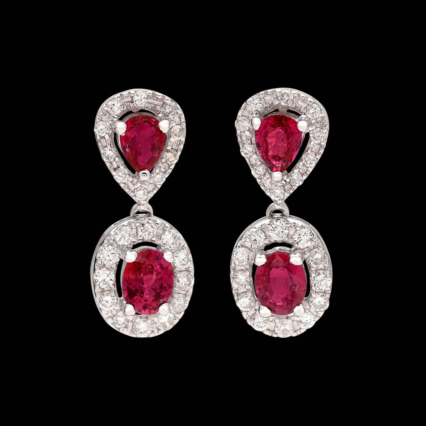 Oval Cut Elegant Ruby and Diamond Drop Earrings
