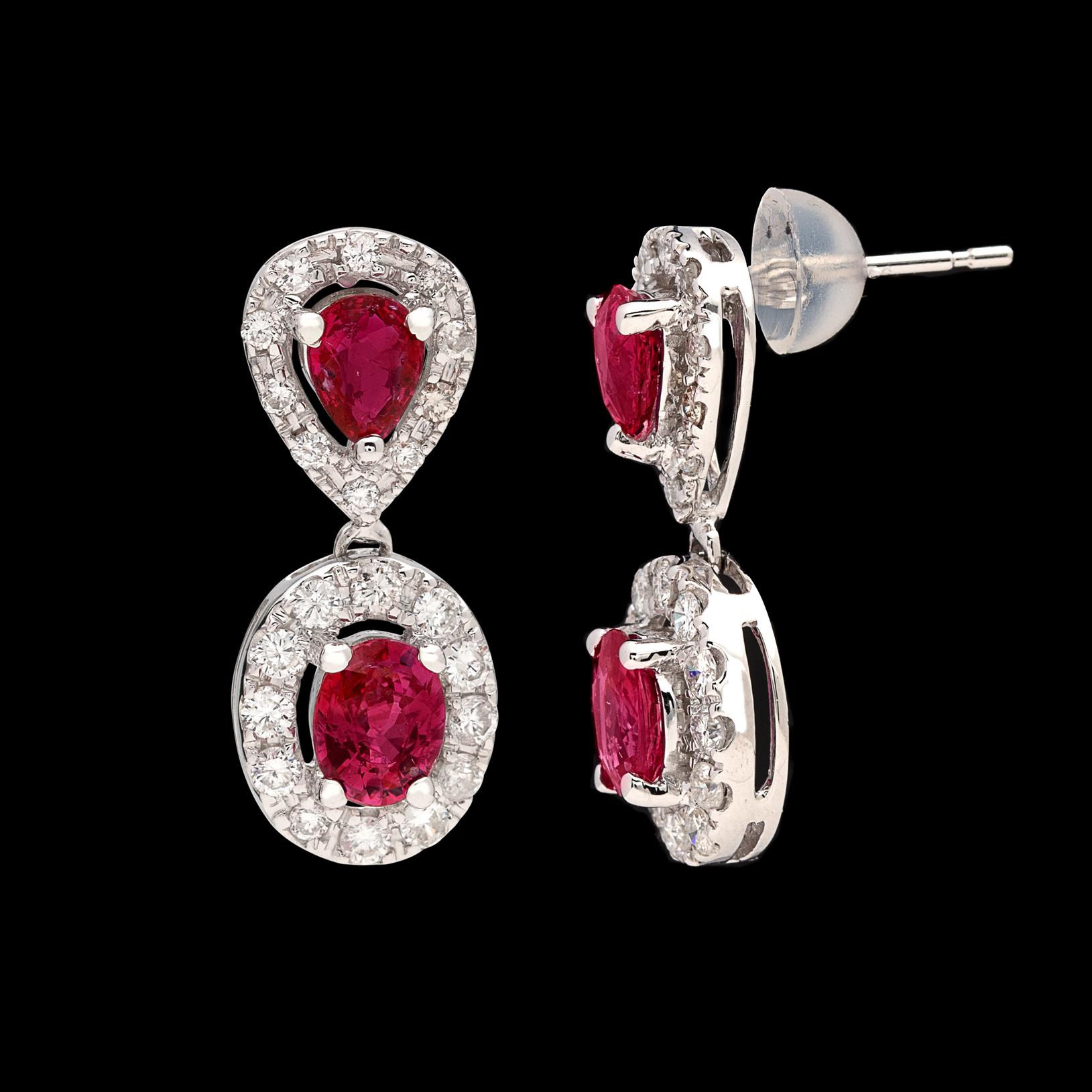 Elegant Ruby and Diamond Drop Earrings In Excellent Condition In San Francisco, CA