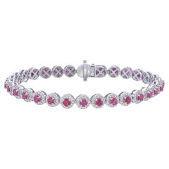 Elegant Ruby & Diamond Halo Tennis Bracelet in White Gold