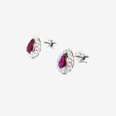 Elegant Ruby & Diamond Stud Earrings in 14k White Gold
