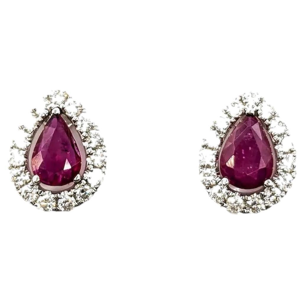 Elegant Ruby & Diamond Stud Earrings in 14k White Gold