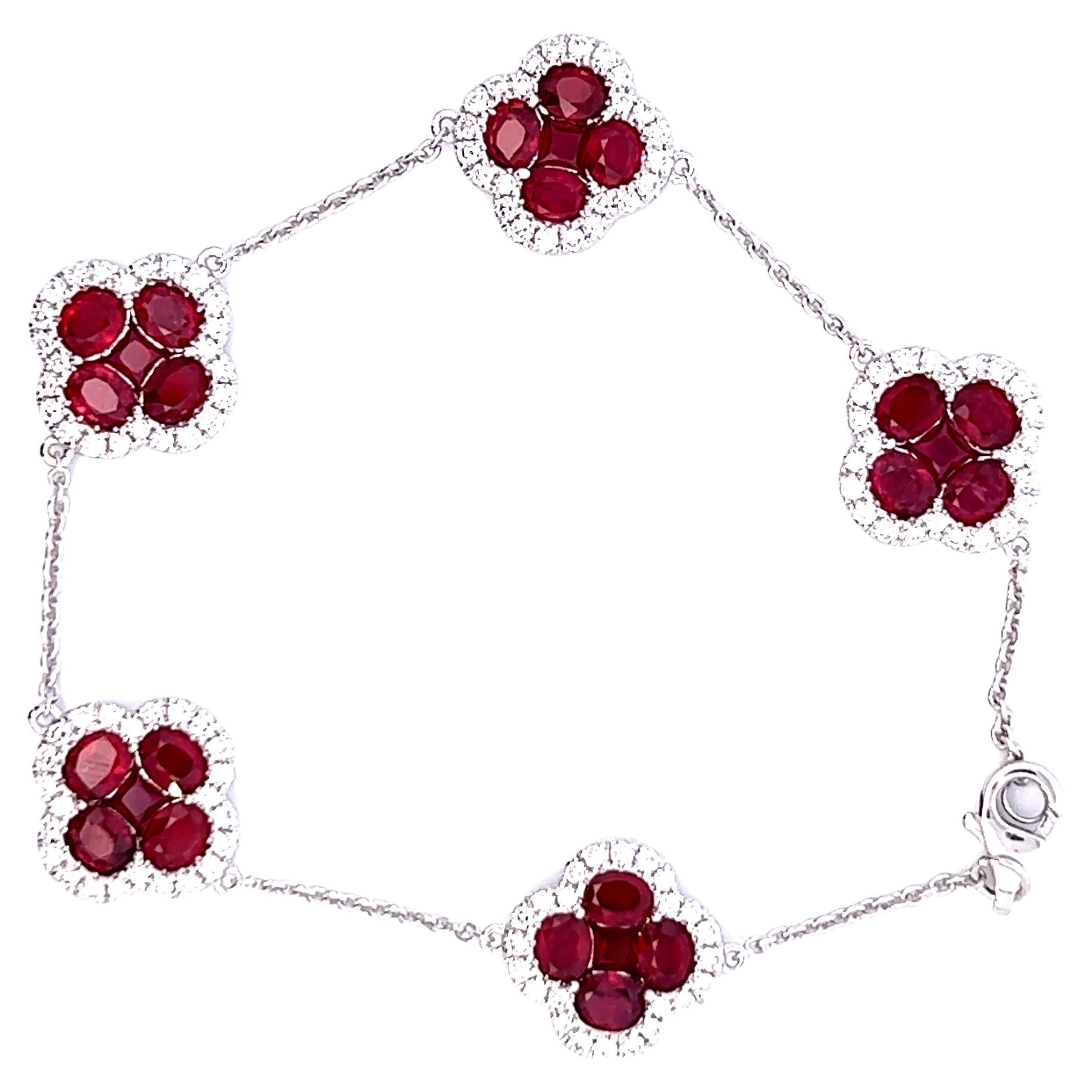 Elegant Ruby Flower Bracelet For Sale