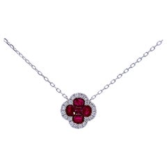 Elegant Ruby Flower Pendant Necklace