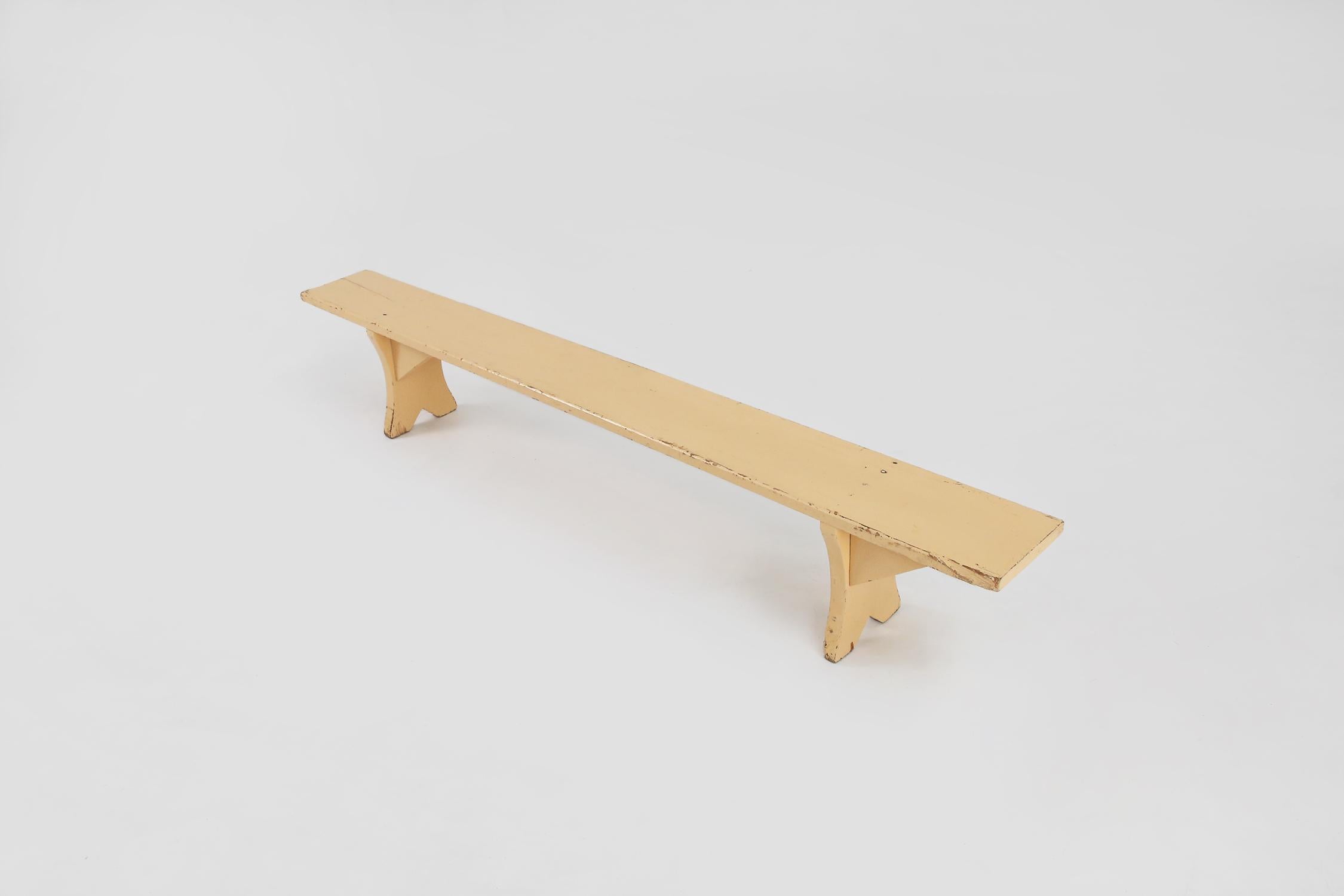 Rustic Elegant rustic beige wooden bench with nice patina, France ca. 1900 For Sale