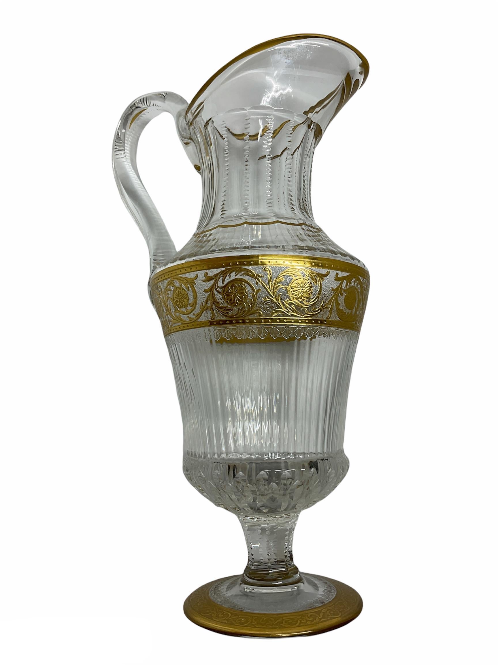 Elegant Saint Louis Crystal Gold Thistle Pattern Set of a Jug and Decanter 3