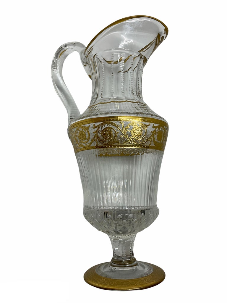 Elegant Saint Louis Crystal Gold Thistle Pattern Set of a Jug and Decanter For Sale 3
