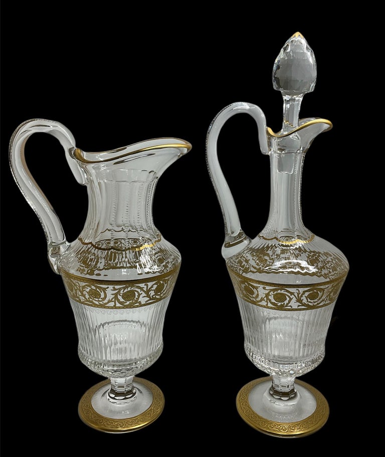 Art Nouveau Elegant Saint Louis Crystal Gold Thistle Pattern Set of a Jug and Decanter For Sale