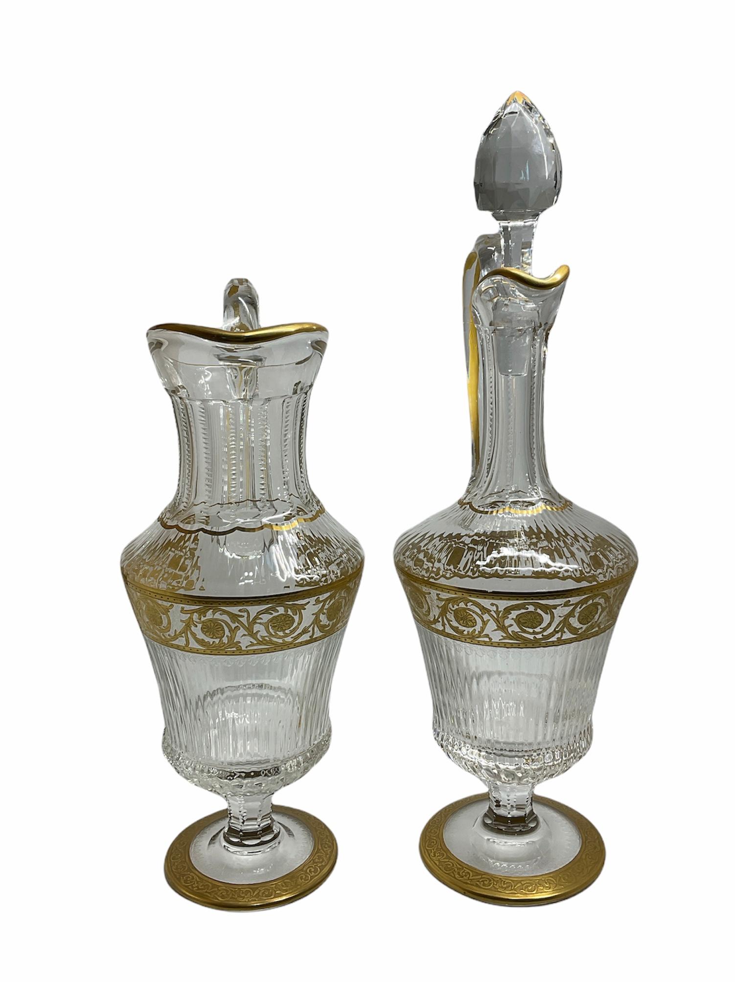 French Elegant Saint Louis Crystal Gold Thistle Pattern Set of a Jug and Decanter