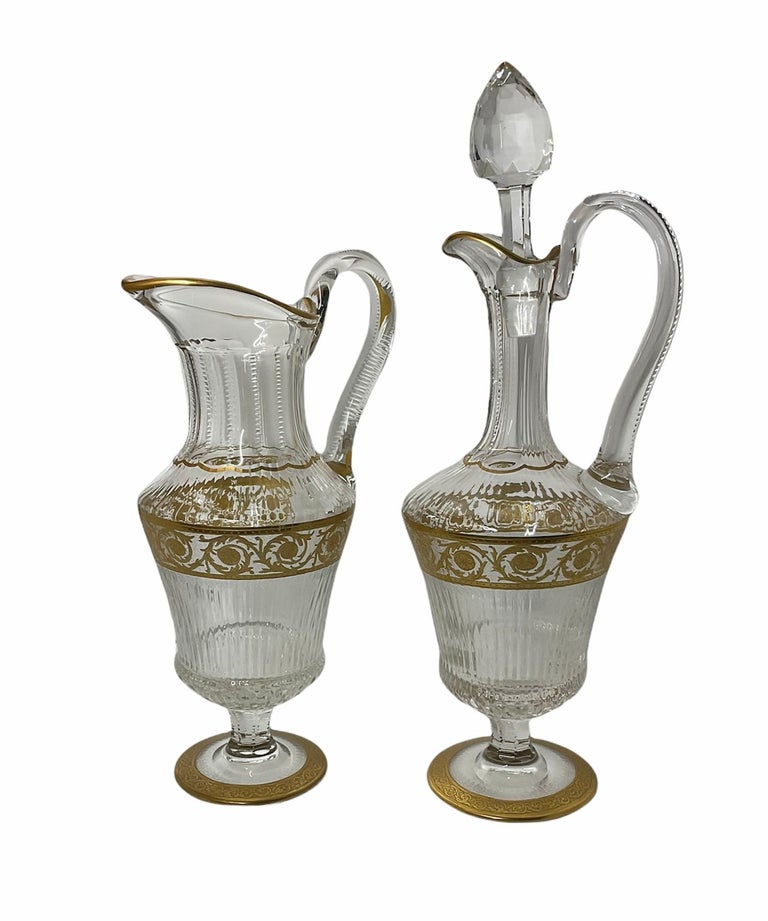 Gilt Elegant Saint Louis Crystal Gold Thistle Pattern Set of a Jug and Decanter For Sale