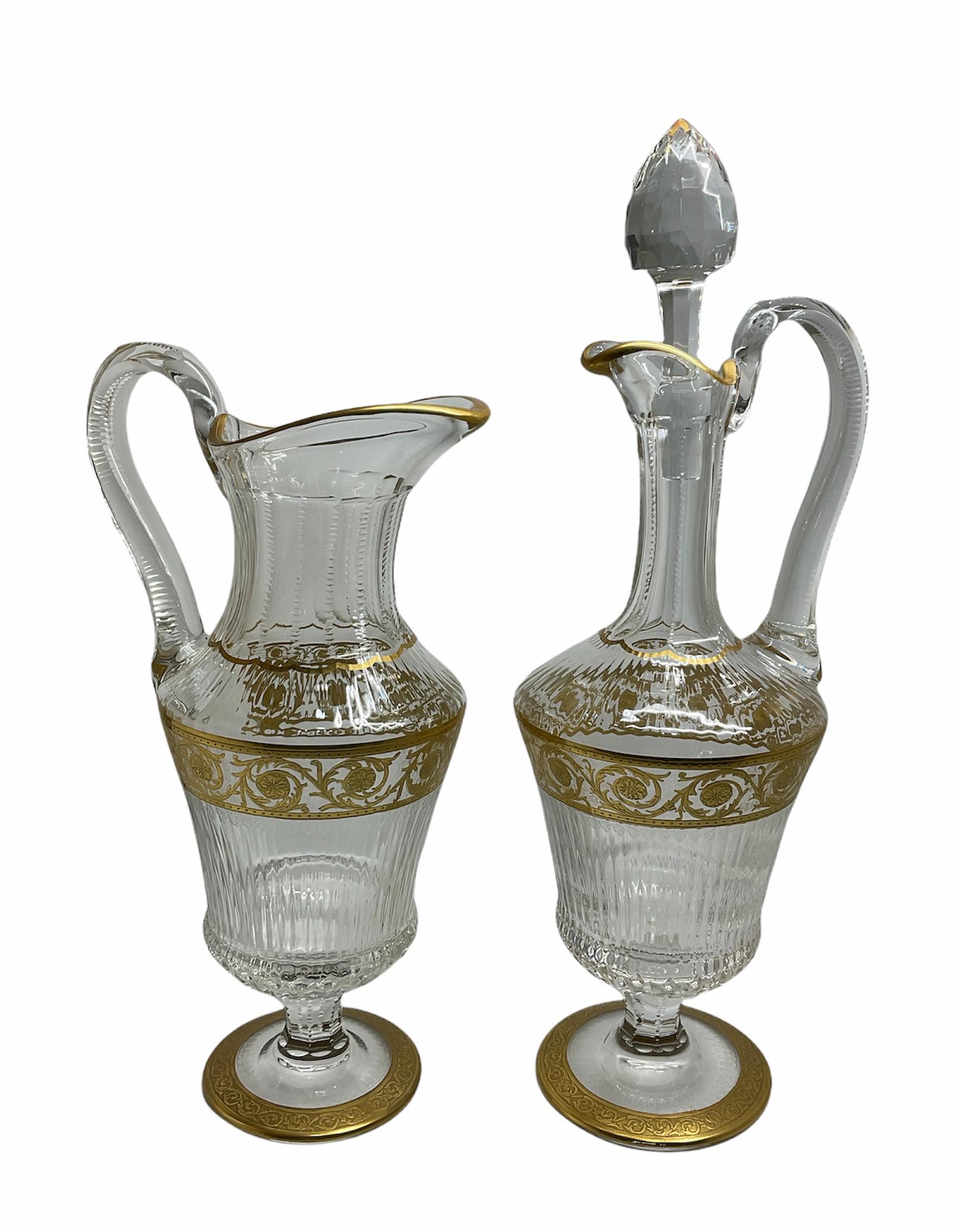 20th Century Elegant Saint Louis Crystal Gold Thistle Pattern Set of a Jug and Decanter
