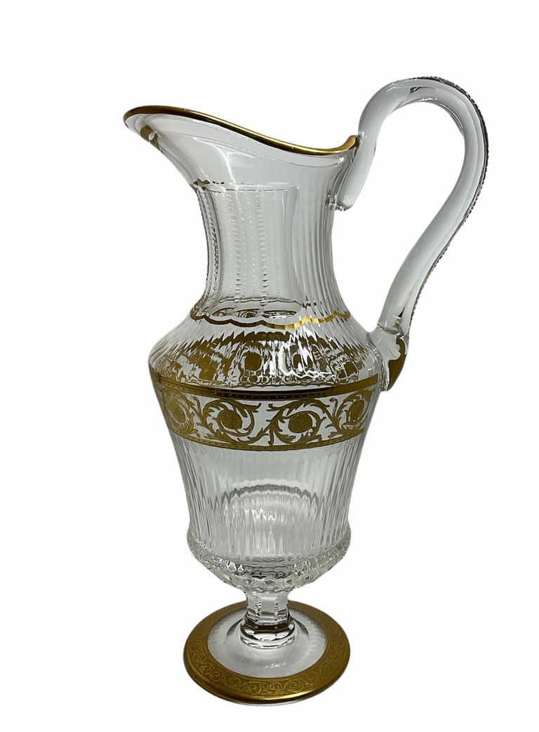 Elegant Saint Louis Crystal Gold Thistle Pattern Set of a Jug and Decanter For Sale 1