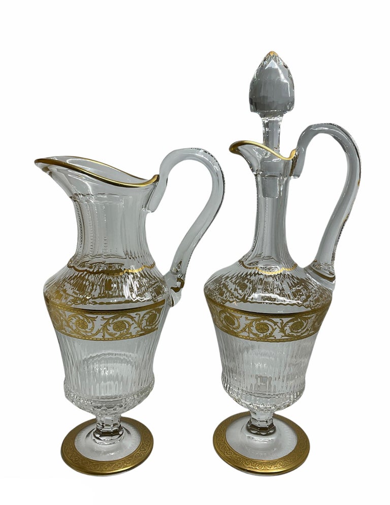 Elegant Saint Louis Crystal Gold Thistle Pattern Set of a Jug and Decanter For Sale 2