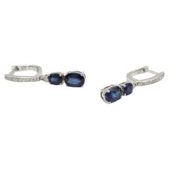 Elegant Sapphire and Diamond Drop Earrings in 18K White Gold