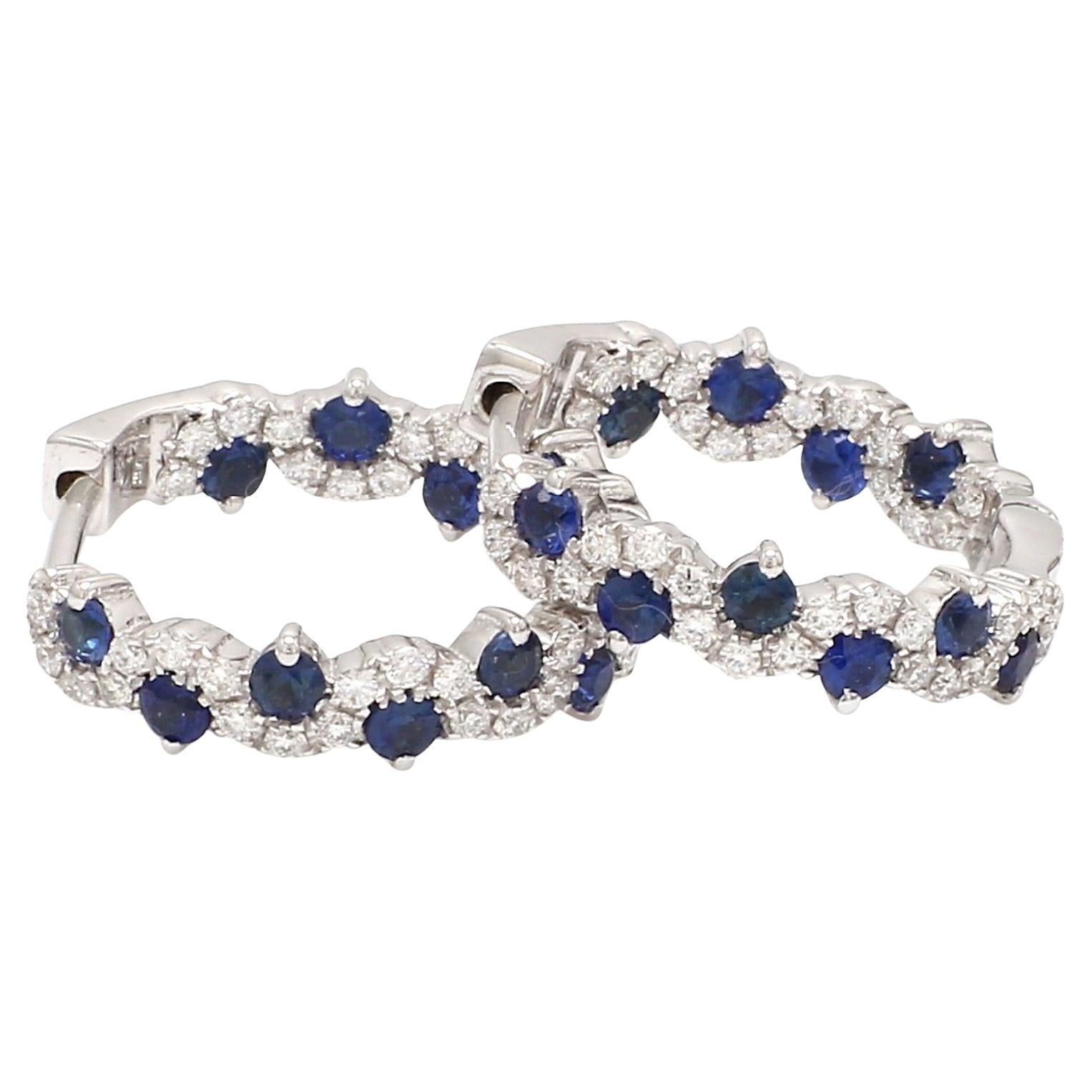 Elegant Sapphire and Diamond Hoop Earrings in 18K White Gold