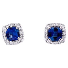 Elegant Sapphire and Sparkling Diamond Stud Earrings