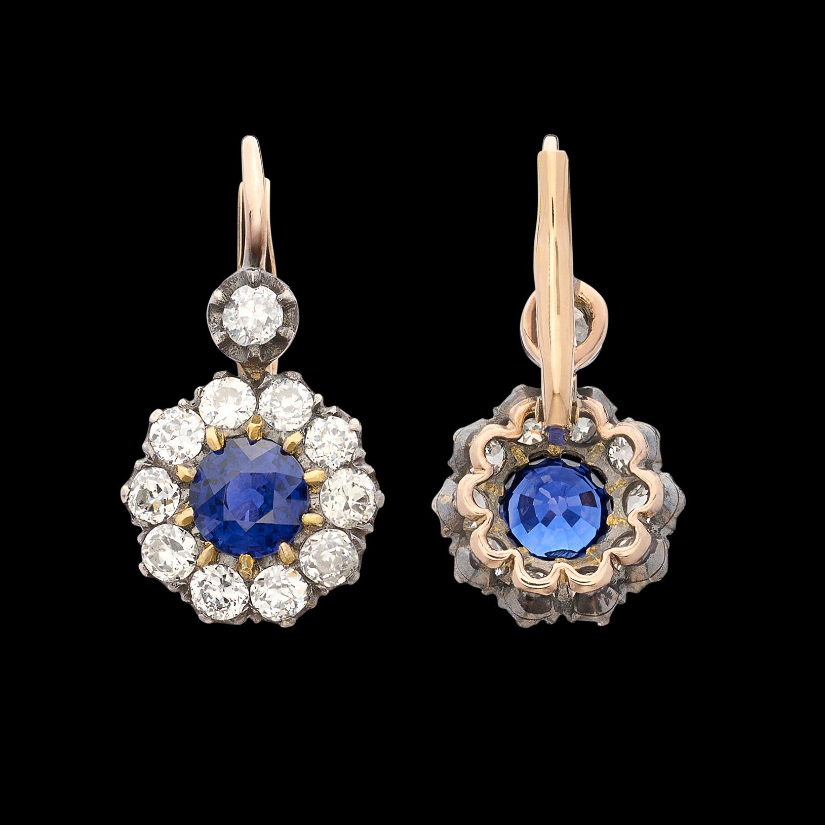 Elegante Ohrringe mit Saphiren und Diamanten im Angebot 1