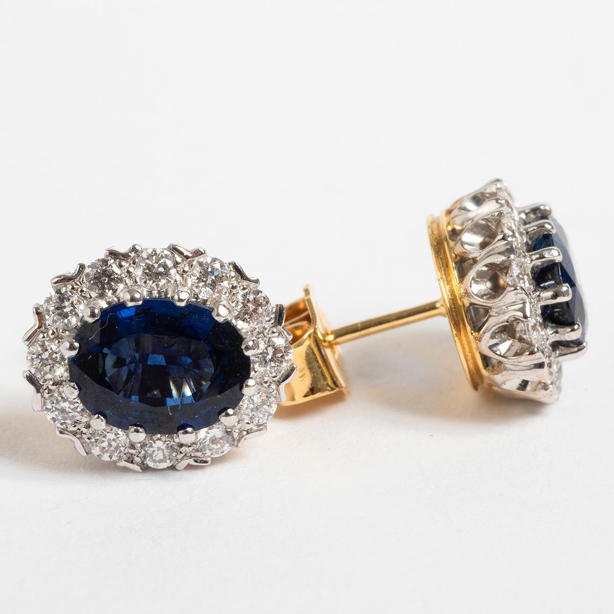 A unique piece within our carefully curated Vintage & Prestige fine jewellery collection, we are delighted to present the following:

These elegant 18ct Diana style earrings weigh approx 2.63ct in sapphire and 0.59ct in diamonds. Measuring 10mm x