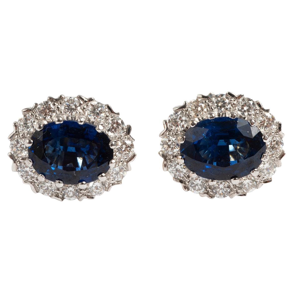 18 Carat Sapphire (2.63ct)  & Diamond (0.59ct) Diana Style Earrings For Sale