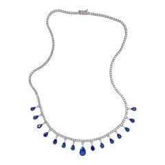 Elegant Sapphire & Diamond Drop Necklace in White Gold