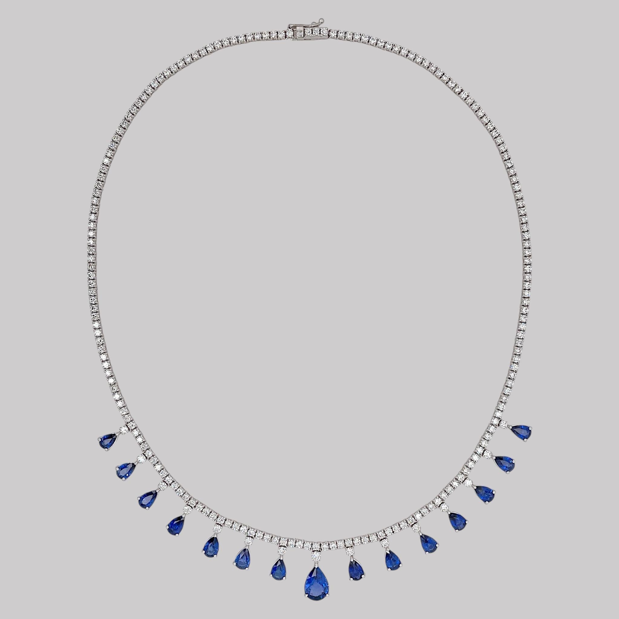 Taglio a goccia Elegante collana con zaffiro e diamante in oro bianco in vendita