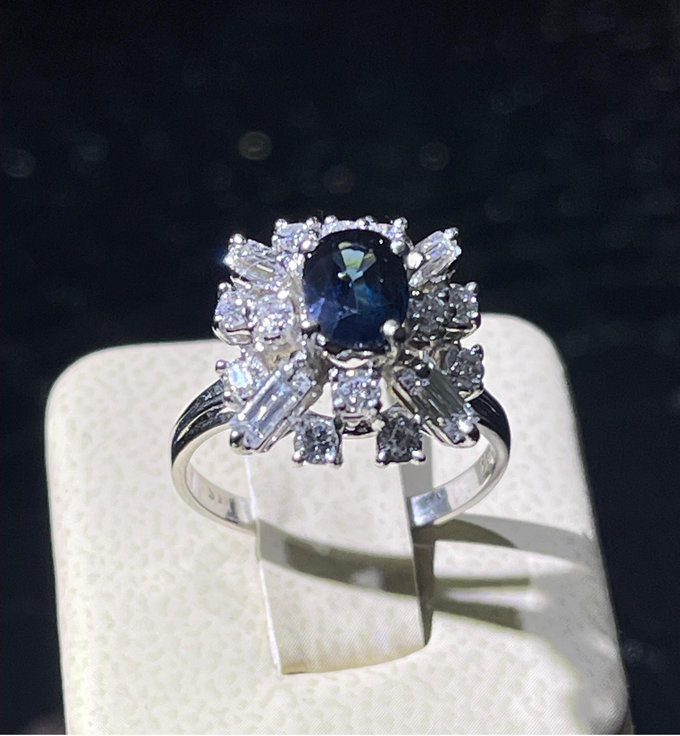 Women's Elegant Sapphire & Diamond Ring In 14k White Gold  For Sale