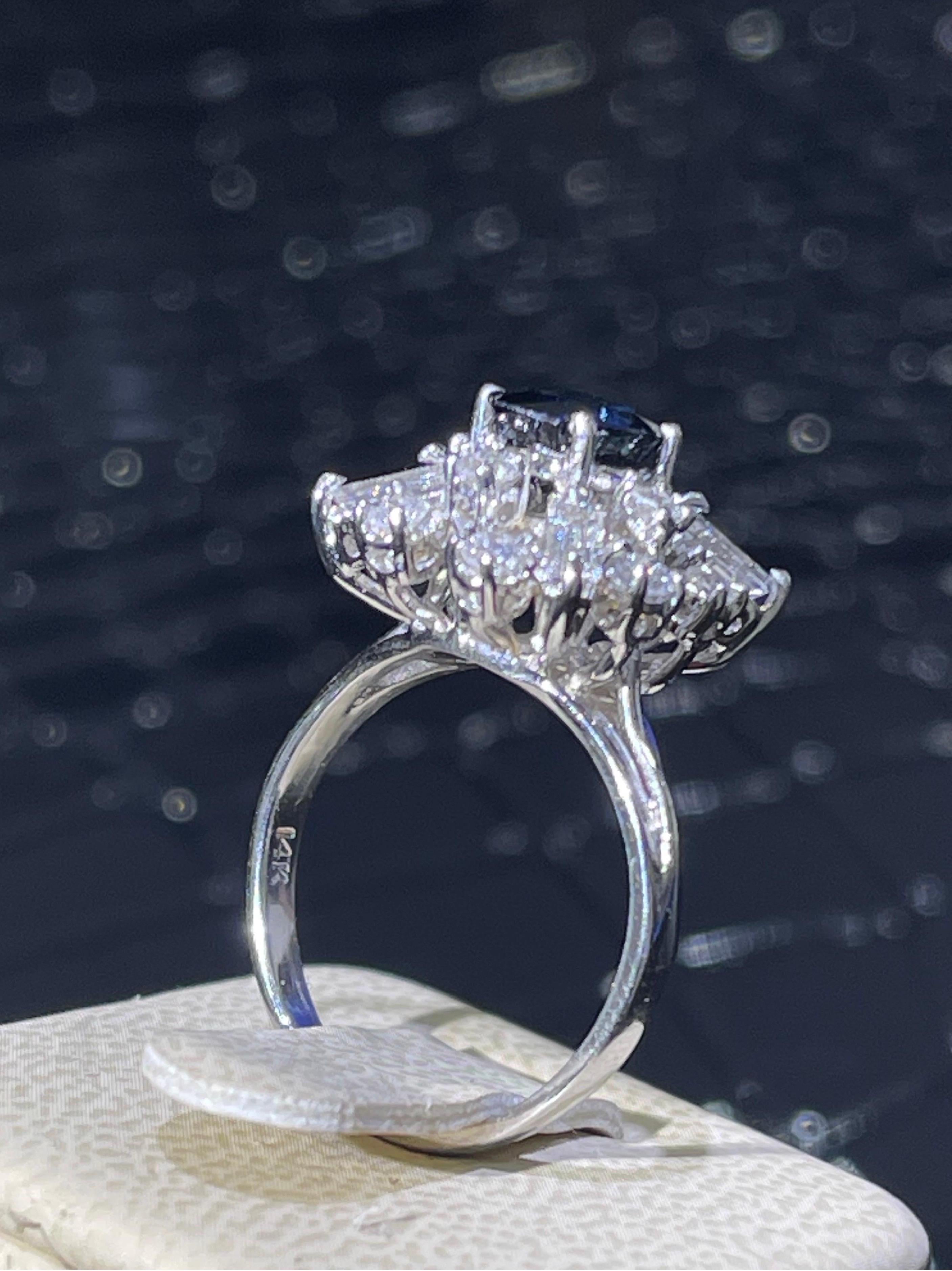 Elegant Sapphire & Diamond Ring In 14k White Gold  For Sale 1