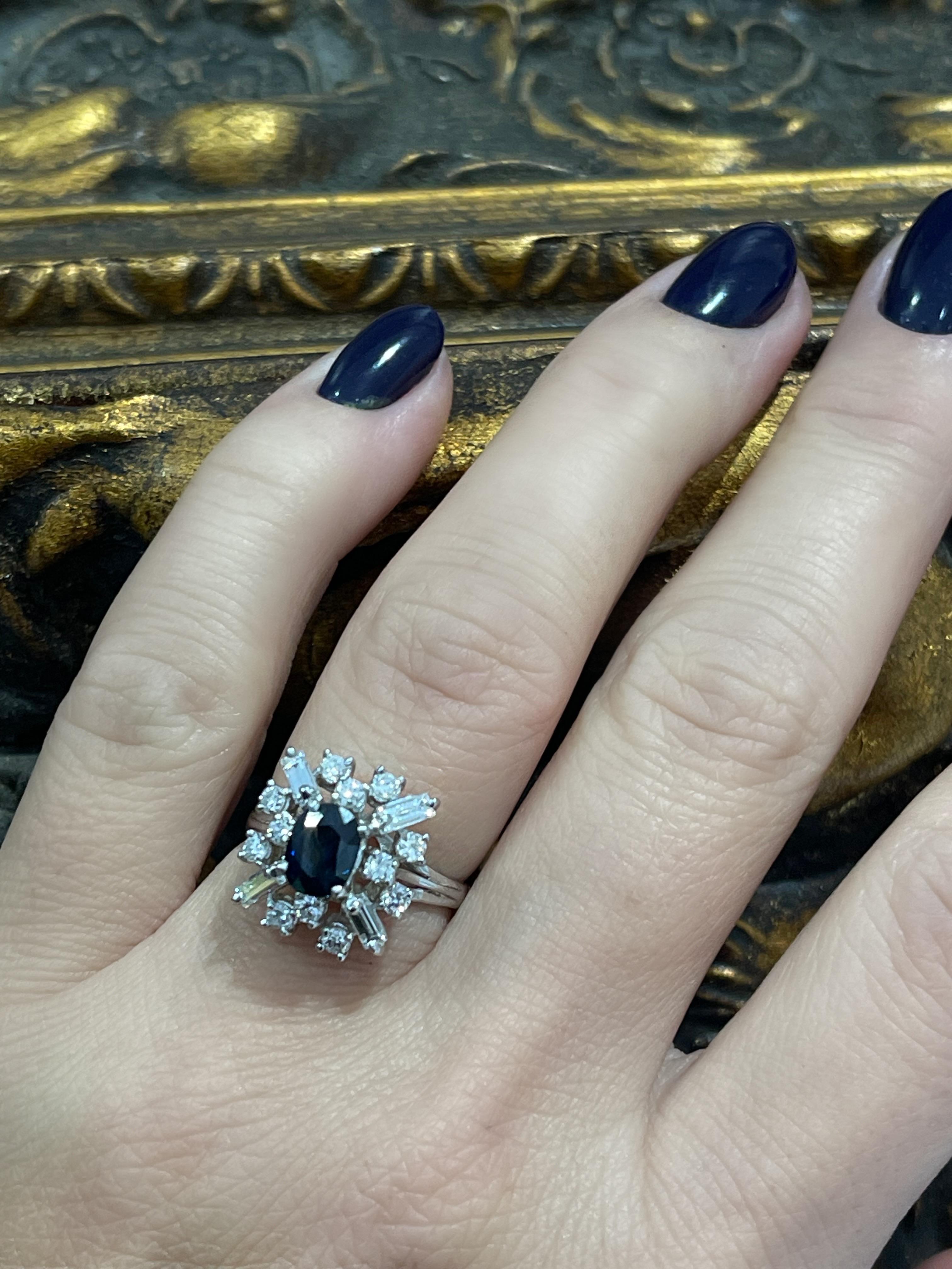Elegant Sapphire & Diamond Ring In 14k White Gold  For Sale 2