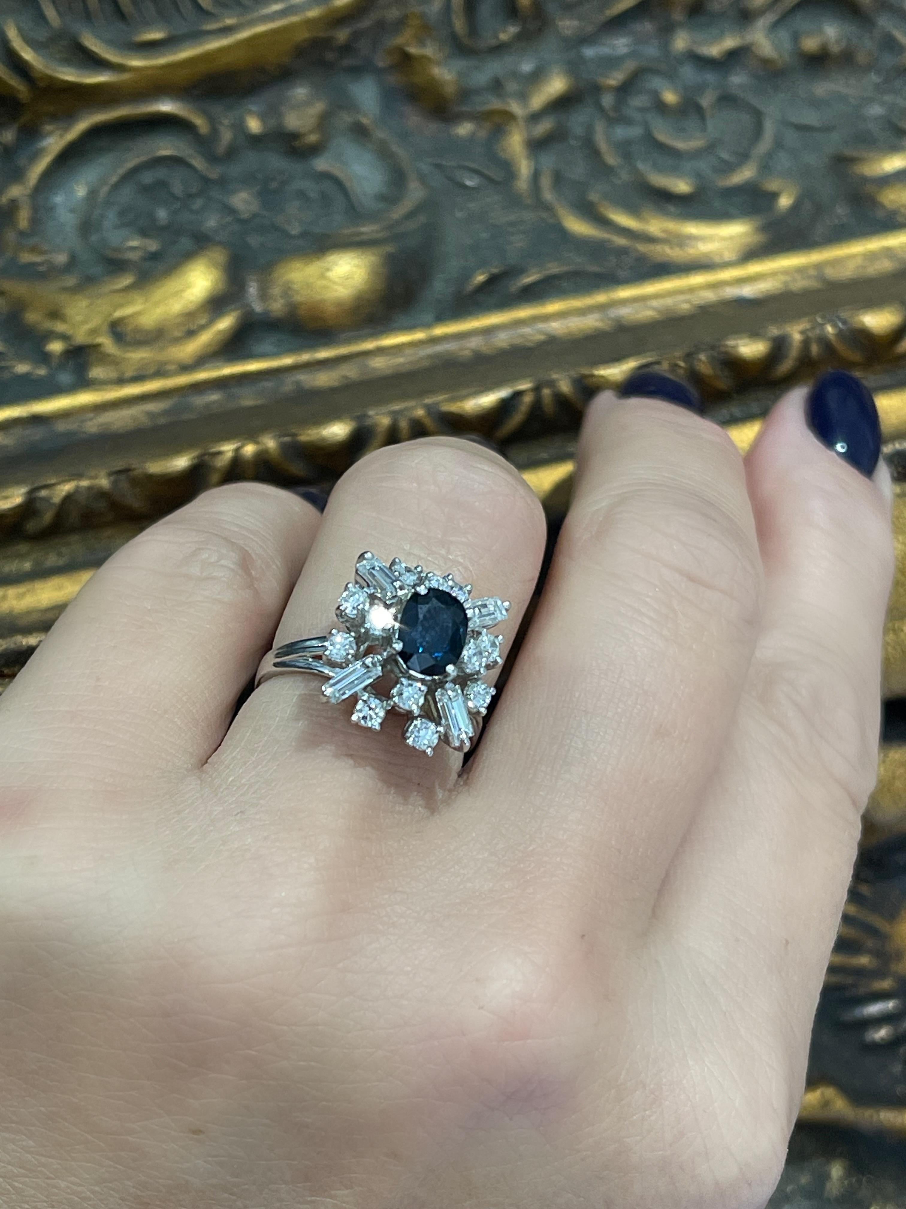 Elegant Sapphire & Diamond Ring In 14k White Gold  For Sale 3