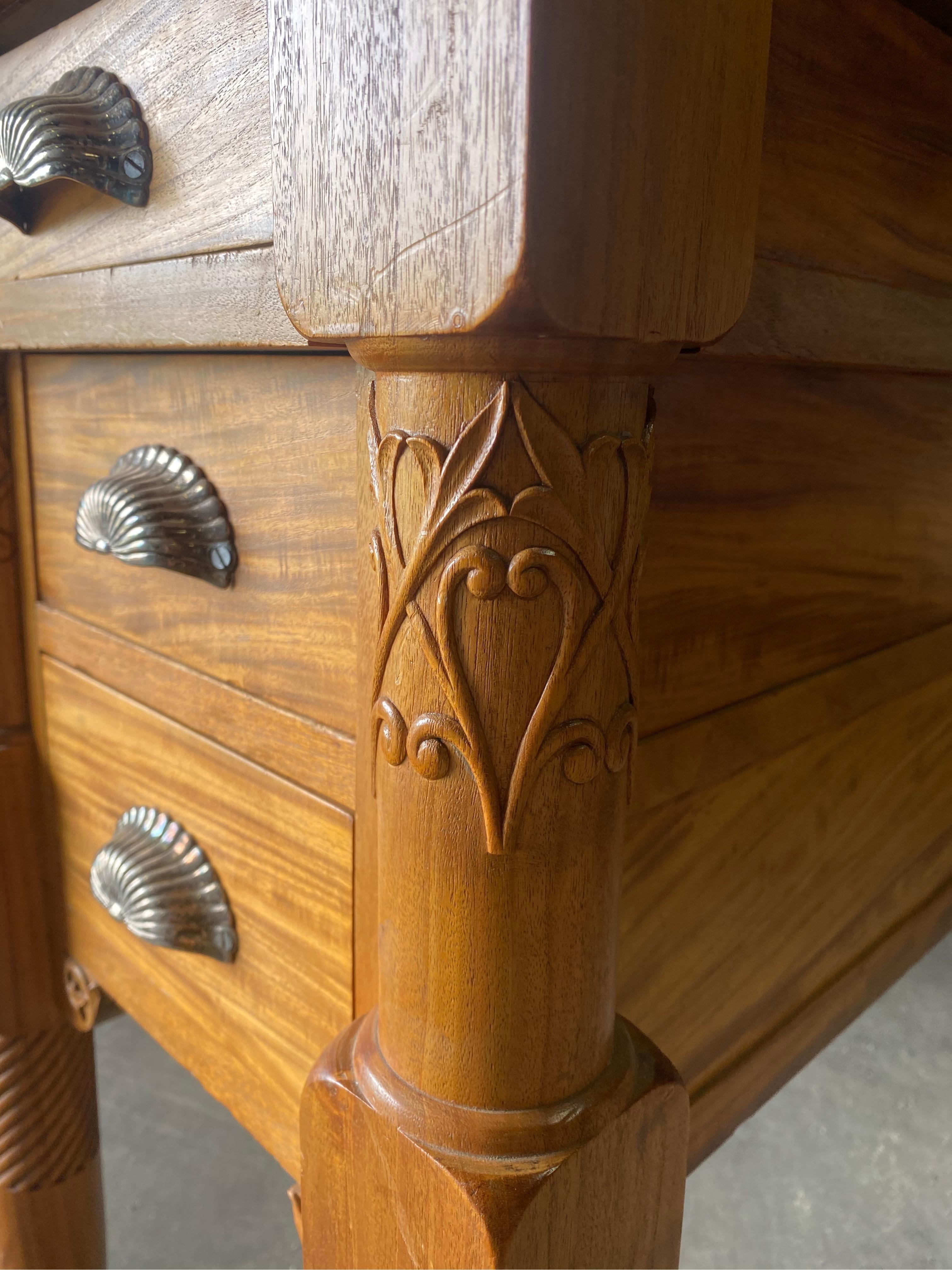 Elegant Satinwood Art Nouveau Partners with Desk Blue Suede Top, ca 1915 In Good Condition For Sale In Charleston, SC