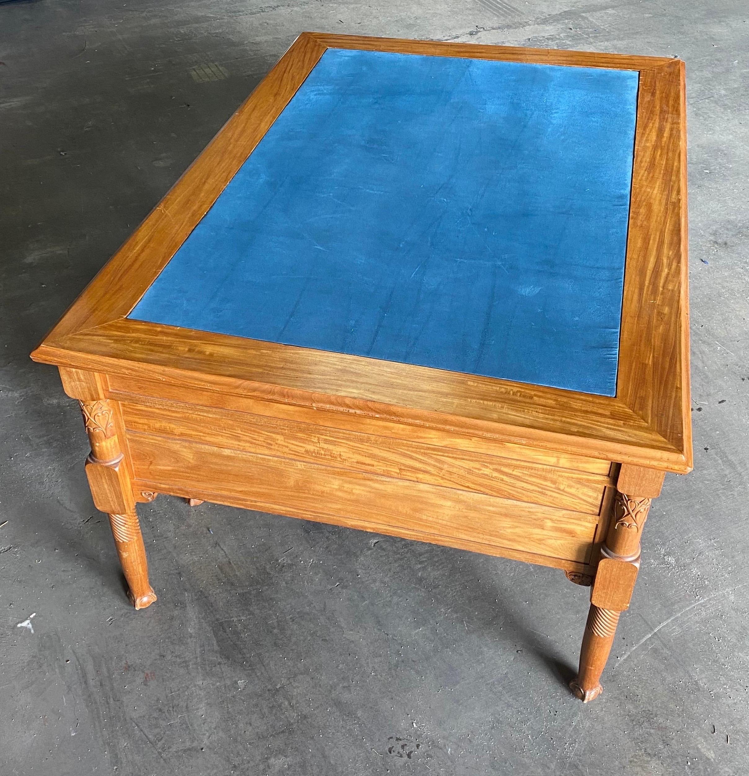 Elegant Satinwood Art Nouveau Partners with Desk Blue Suede Top, ca 1915 For Sale 3