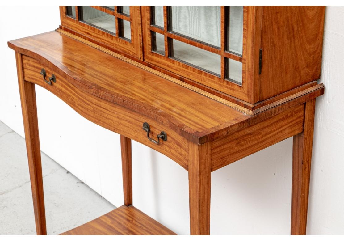 Glass Elegant Satinwood Display Cabinet On Stand  For Sale