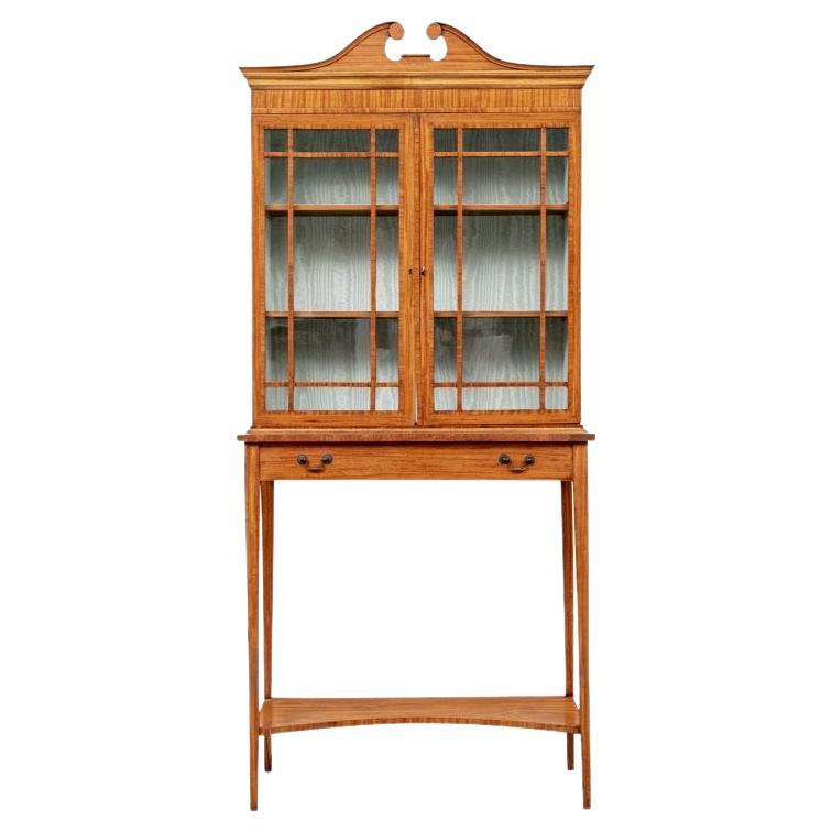 Elegant Satinwood Display Cabinet On Stand  For Sale