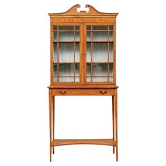 Antique Elegant Satinwood Display Cabinet On Stand 